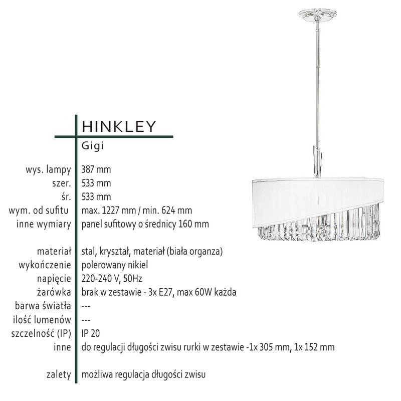Кришталевий підвісний світильник, люстра для спальні, вітальні, 3xE27 Hinkley (Gigi)