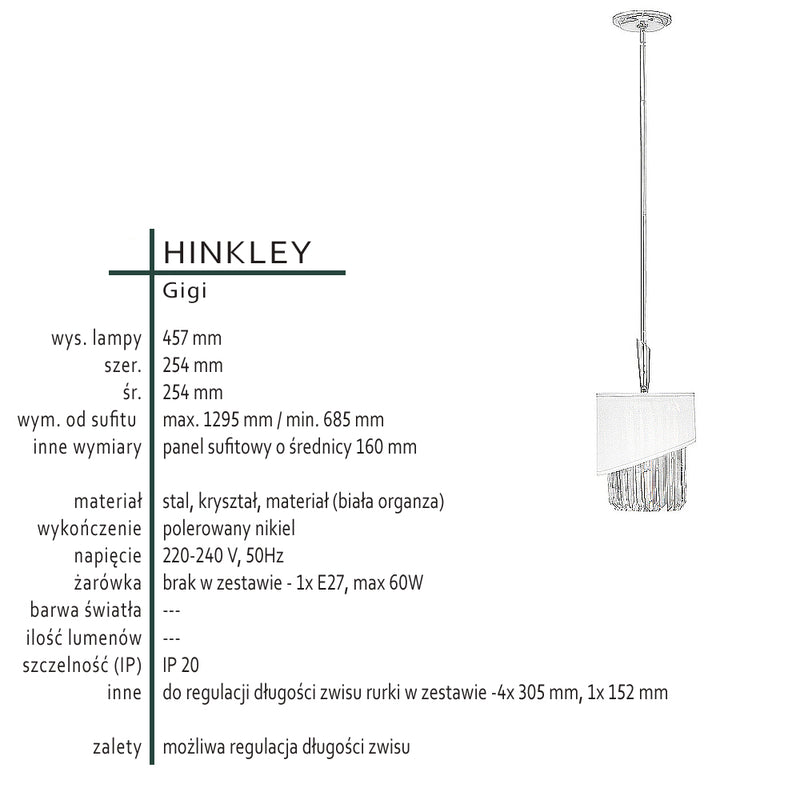 Підвісний світильник кришталевий для вітальні спальні 1xE27 Hinkley (Gigi)