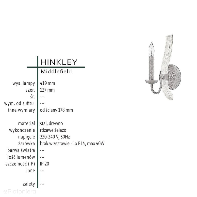 Дерев'яний настінний підсвічник Middlefield loft - Hinkley (1xE14)