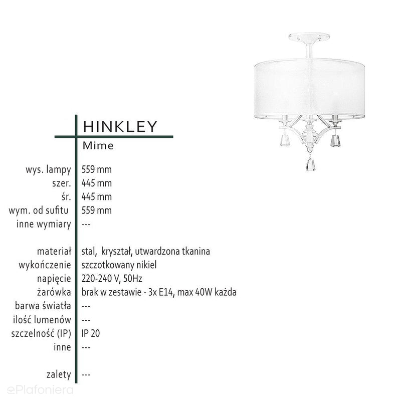 Світильник стельовий 45см (нікель, загартований абажур, кристали) для вітальні спальні (3хЕ14) Hinkley (Mime)