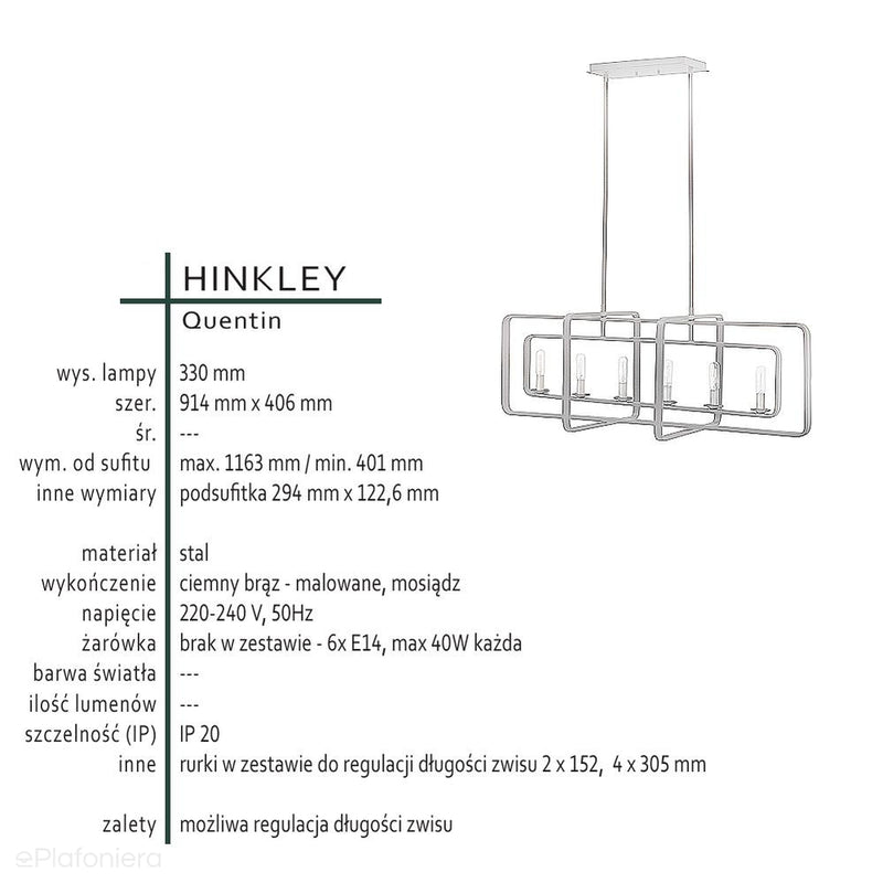 Індустріальний, лофт підвісний світильник Quentin для їдальні / над столом - Хінклі, 90х40см (темно-коричневий + латунь)