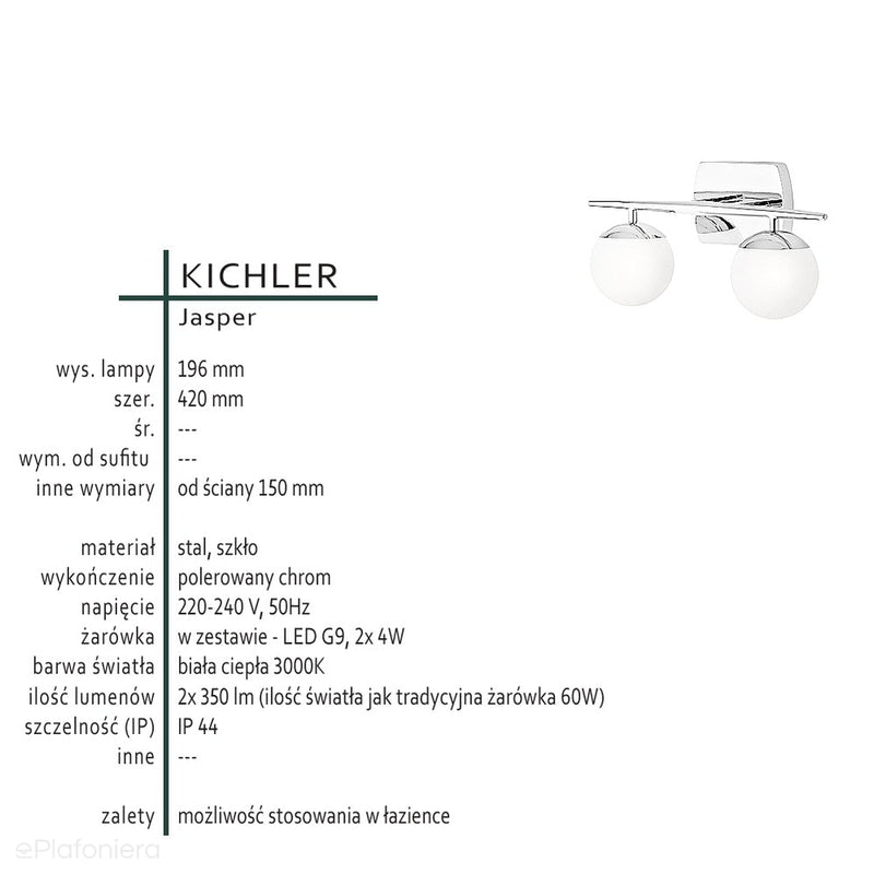 Світильник для ванної Jasper, Kichler - хром, 2 кулі