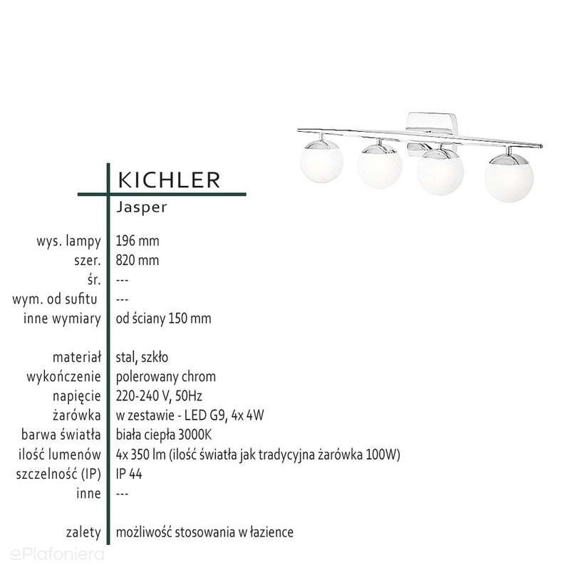 Настінний світильник для ванної Jasper, Kichler - хром, 4 кулі