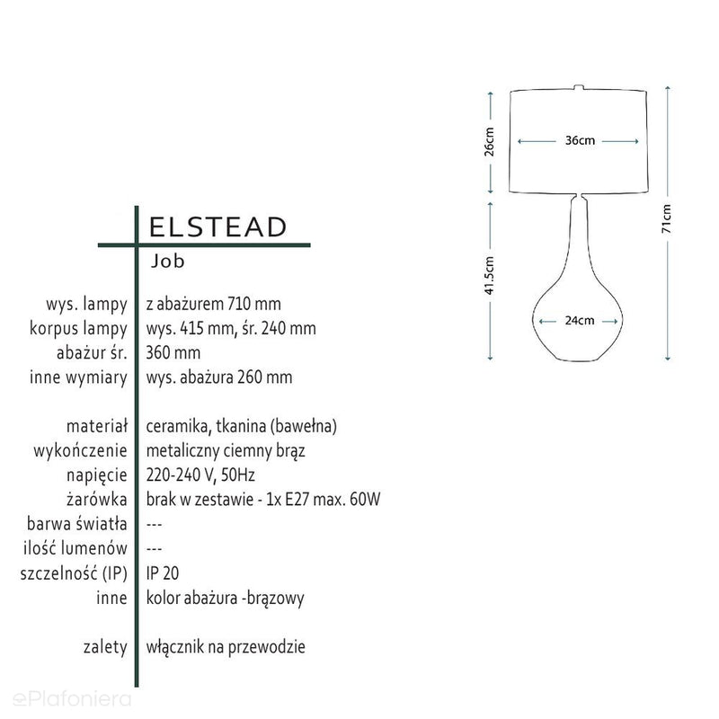 Лампа робоча настільна - Elstead, приліжкова/стояча лампа (71см, 1xE27)