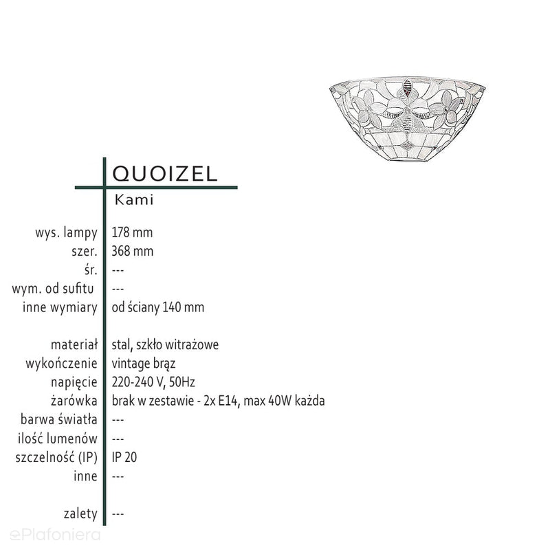 Настінний вітражний світильник в стилі Tiffany, Kami, Quoizel