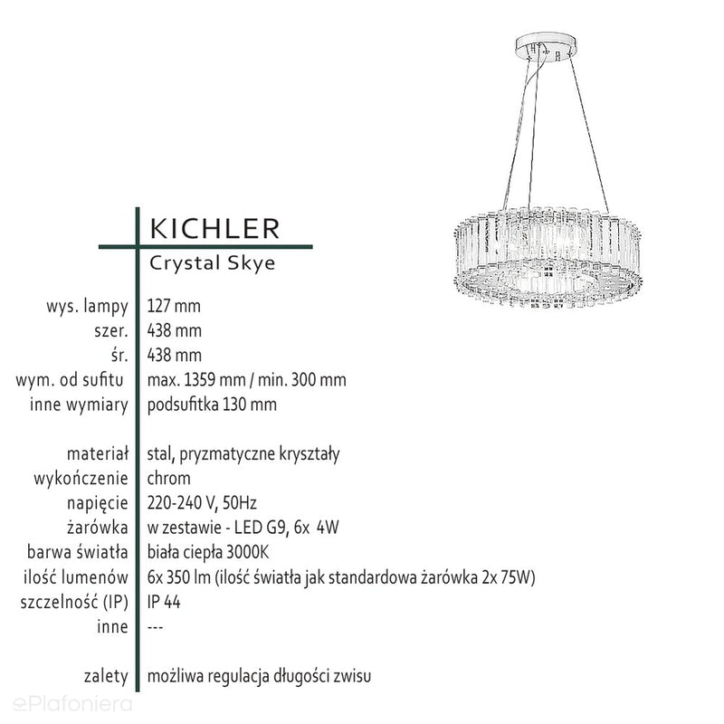 Кришталевий підвісний світильник Kichler (43 см, IP 44)