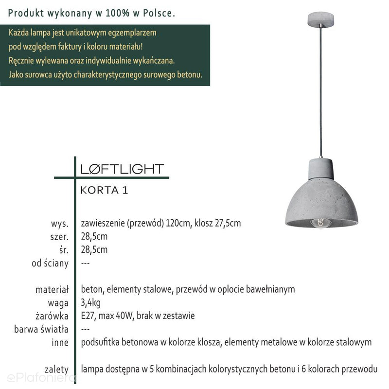Двоколірний бетонний світильник - сучасний промисловий підвісний світильник, для кухні вітальні (1xE27) (Korta 1) Лофтлайт