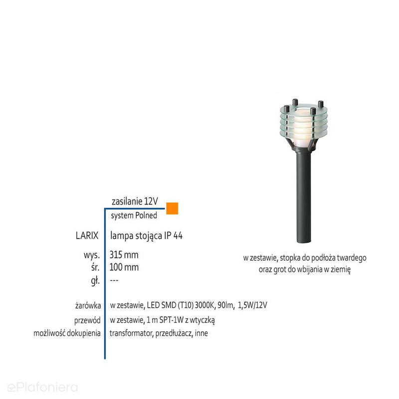 Світильник стоячий 31см зовнішній садовий стовп IP 44 (1.5W 3000K) (система 12V LED) Larix