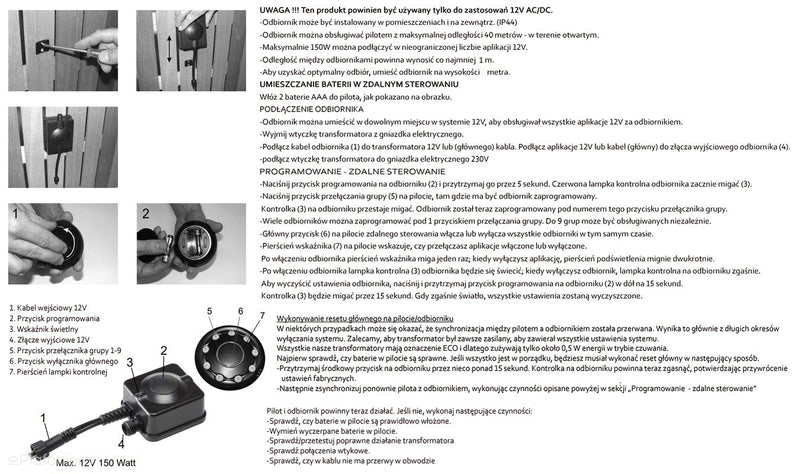 Інтелектуальний радіоприймач + дистанційне керування (IP 44) - АКСЕСУАРИ системи 12V LED Polned (6148011)