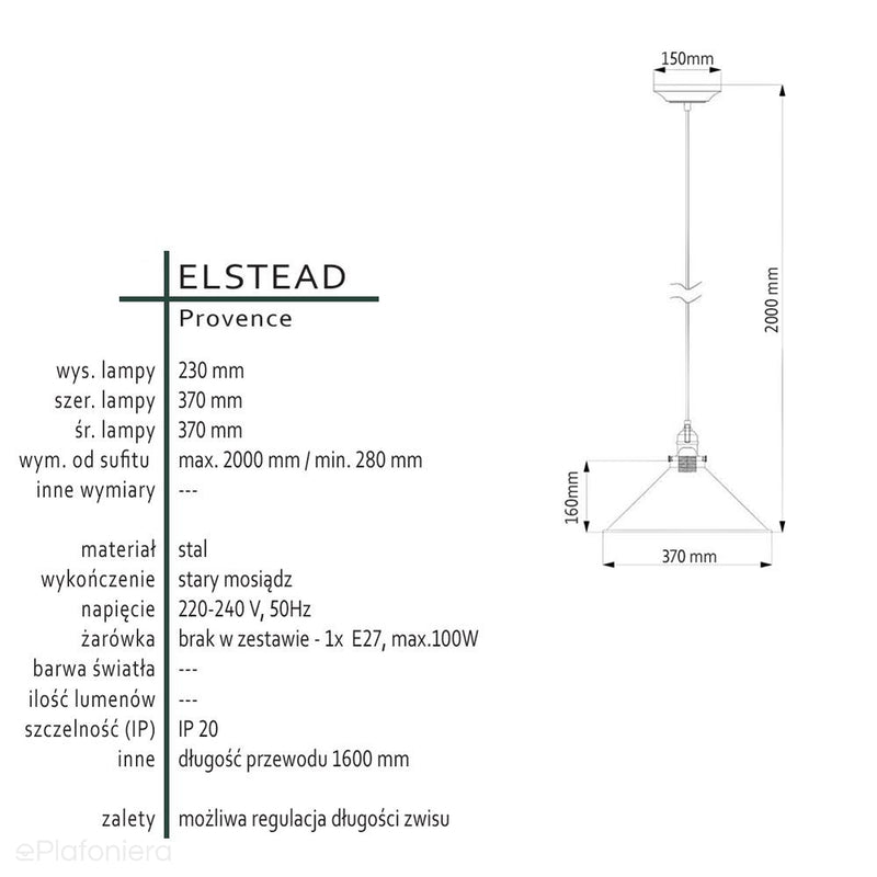 Латунний підвісний світильник Прованс - Elstead (стара латунь, 37см, 1xE27)