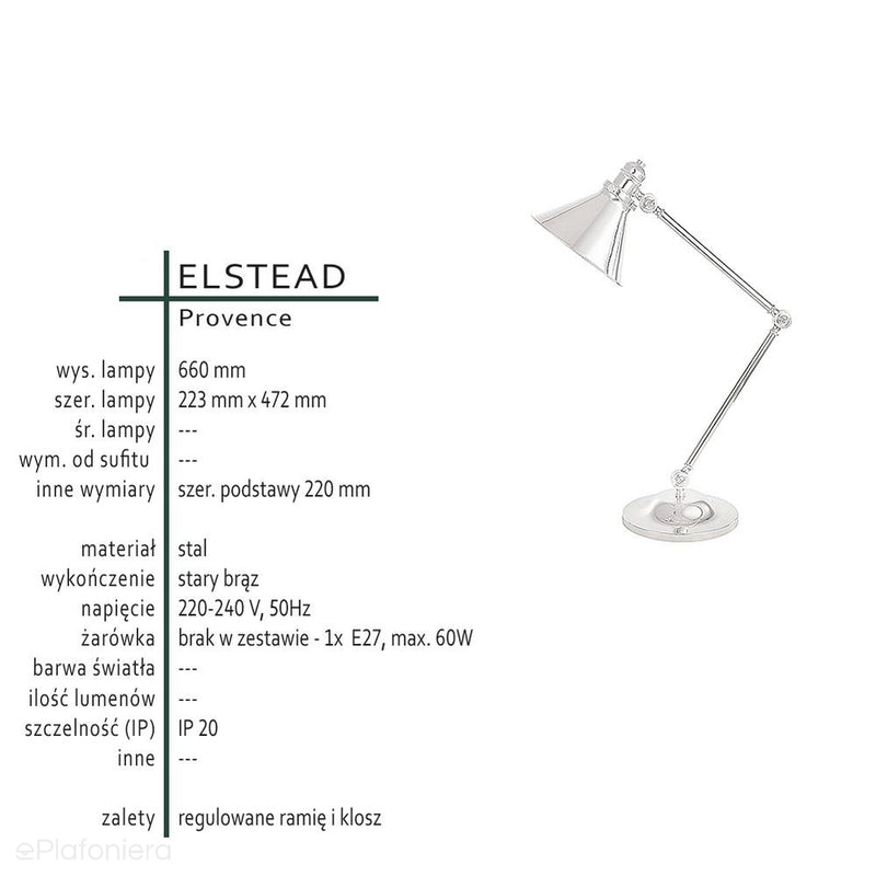 Настільна/настільна лампа Прованс зі зламаною рукою (стара бронза) - Elstead (1xE27)