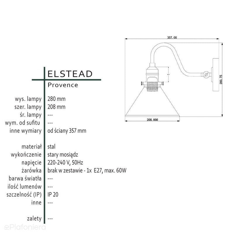 Старий латунний настінний світильник Прованс - Elstead (1xE27)