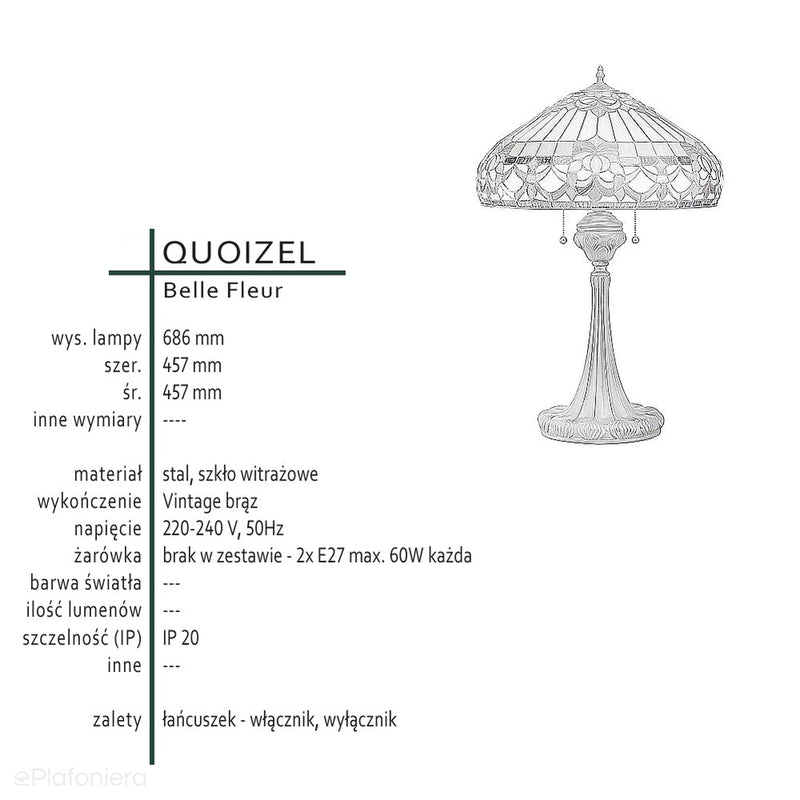 Настільна лампа в стилі Tiffany Belle Fleur - Quoizel 68см / 2xE27