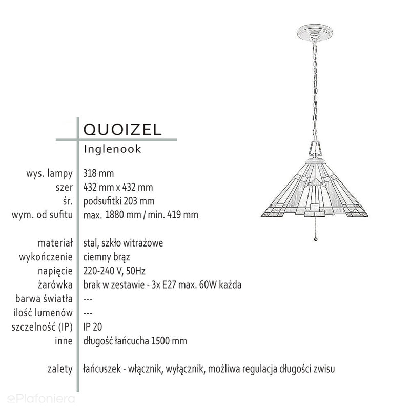 Підвісна лампа в стилі Тіффані, Inglenook, Quoizel