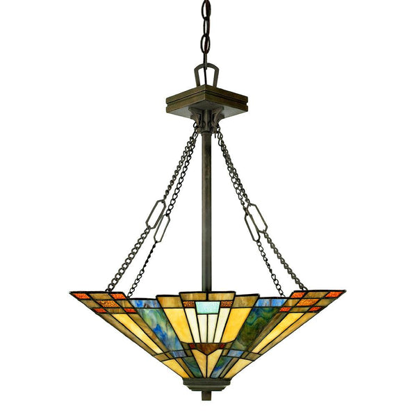 Підвісний світильник в стилі Тіффані з вітражами, Inglenook, Quoizel