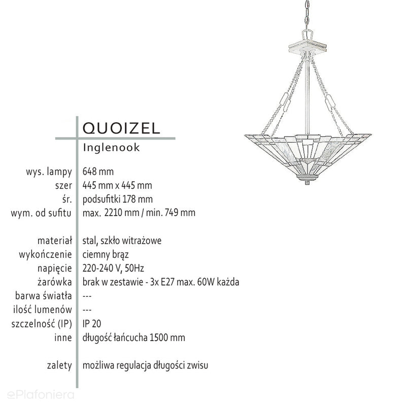 Підвісний світильник в стилі Тіффані з вітражами, Inglenook, Quoizel