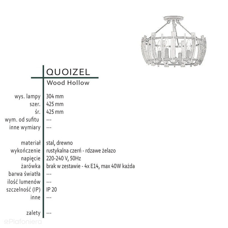 Стельовий світильник Rustic Wood - Quoizel (дерево, метал, 4xE14, 42см)