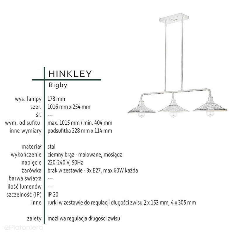 Люстра лофт Rigby з латунню - Хінклі, 100х25 см, світильник для кухні / вітальні / спальні