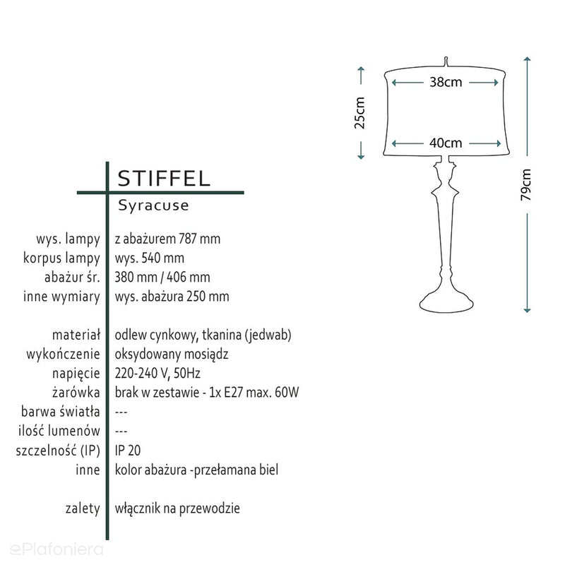 Настільна лампа Syracuse з шовковим абажуром - Stiffel (оксидована латунь)