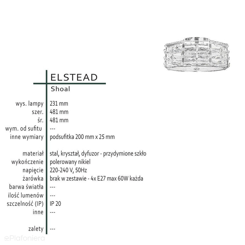 Стельовий світильник Crystal - стельовий світильник 48см для кухні, вітальні, спальні (4xE27) Elstead (Shoal)