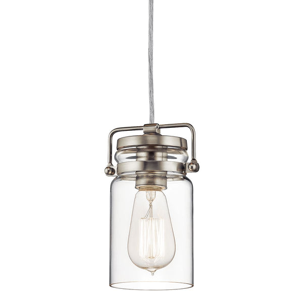 Підвісний світильник зі скляним плафоном (нікель) для кухні-вітальні 1xE27, Kichler (Brinley)