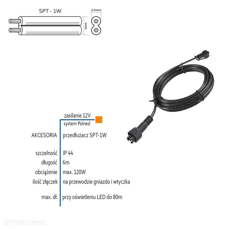 Подовжувач 6м SPT-1W (IP 44) - АКСЕСУАРИ системи 12V LED Polned (6005011)