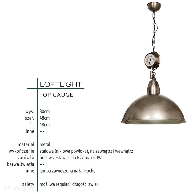 Світильник промисловий металевий підвісний 48см, лофт для вітальні Top Gauge (Лофтлайт)