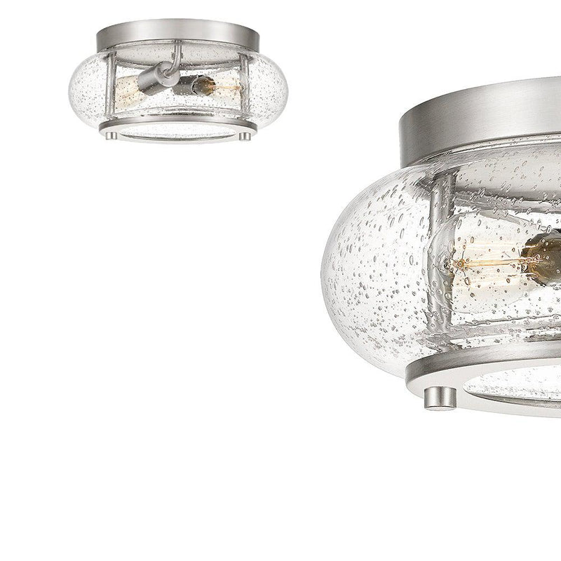 Скляний стельовий світильник - плафон 30см (нікель, 2хЕ27) для кухні, їдальні, вітальні Quoizel (Trilogy)