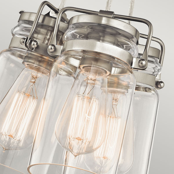 Підвісний світильник зі скляним плафоном (нікель) для кухні-вітальні 3xE27, Kichler (Brinley)