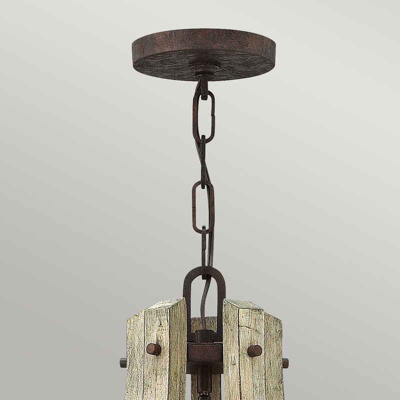 Світильник підвісний дерев'яний 40см (ржаве залізо) для вітальні, кухні, спальні (3xE14) Hinkley (Middlefield)