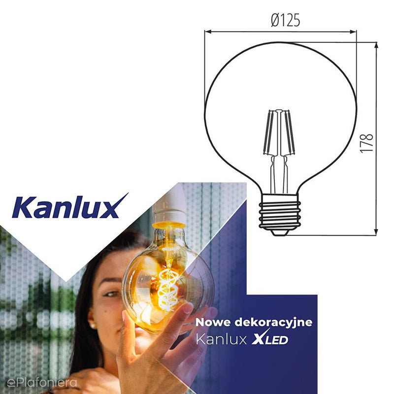 E27 нитяна світлодіодна лампа (Globe G125, 7W = 55W) (725lm, 2500K) Kanlux/KANXLED0190