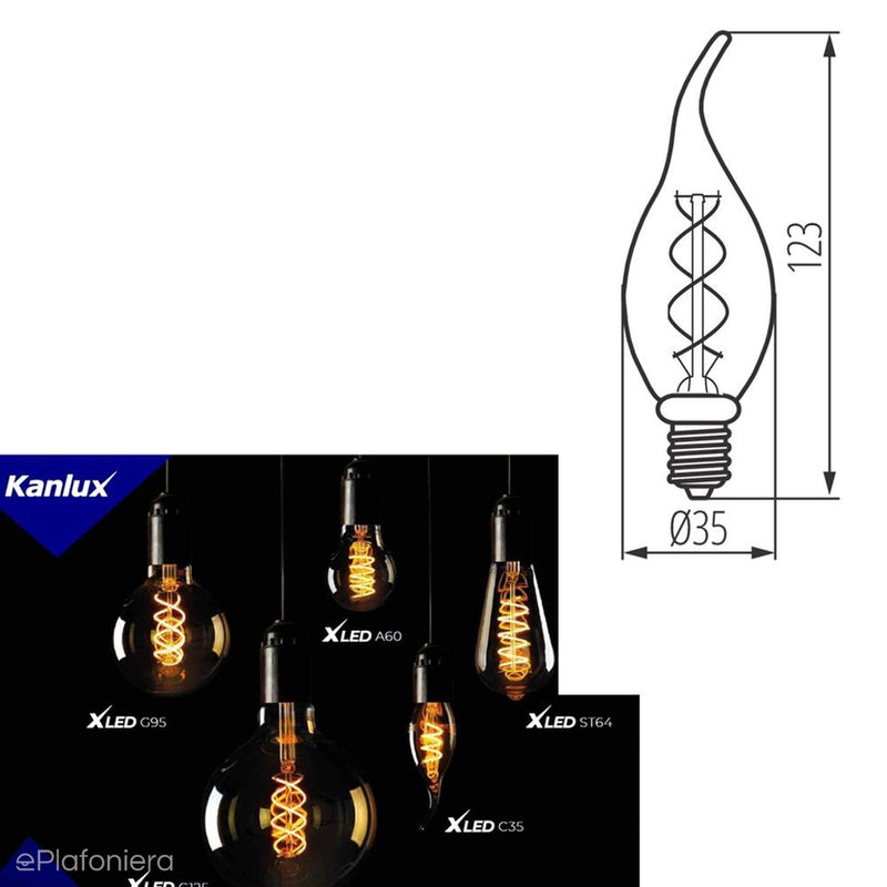 E14 LED спіральна лампа розжарювання (2,5 Вт=15 Вт полум'я) (135 лм, 1800 К) Kanlux/KANXLED0210