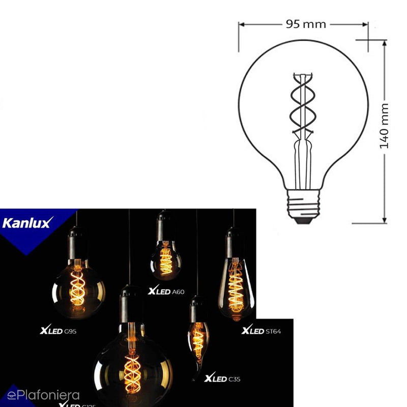 E27 LED спіральна лампа розжарювання (G95, 5W = 28W) (290lm, 1800K) Kanlux/KANXLED0220
