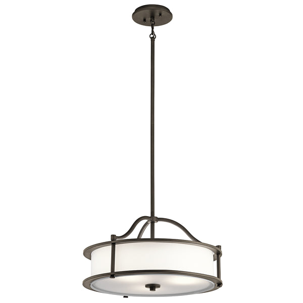 Сучасний підвісний світильник 46см (стара бронза - скло) для кухні, їдальні, вітальні (3xE27) Kichler (Emory)