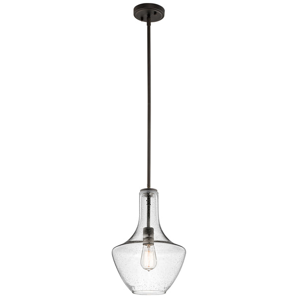 Сучасний підвісний світильник скло 27см (стара бронза) для кухні, вітальні, ресторану (1xE27) Kichler (Everly)