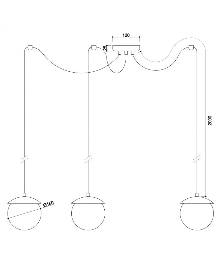 Чорний Kuul F3-P Spider Pendant Lamp, потрійна довжина регульованої стельової лампи Ummo
