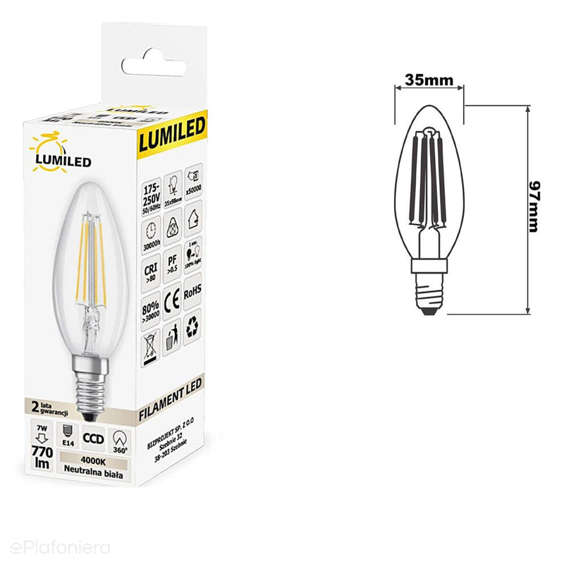 Світлодіодна лампа E14 (7W=65W candle) (770lm, 4000K/3000K) Lumiled/LEDZARMI215