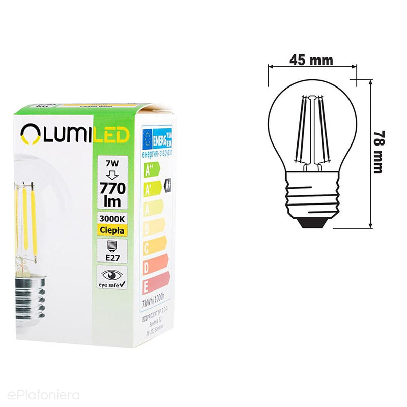 E27 Filament LED лампа (7W=60W ball) (770lm, 4000K/3000K) Lumiled/LEDZARMI320