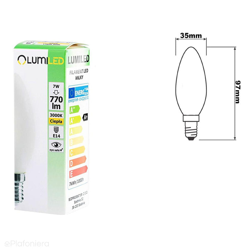 Світлодіодна лампа E14 молочного кольору (7W=60W candle) (770lm, 4000K/3000K) Lumiled/LEDZARMI910
