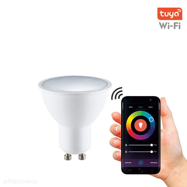 Розумна WiFi лампочка, LED GU10 молочний (5.5W - 400lm) (3000K - 6500K + RGB) Polux/SANTUY0210