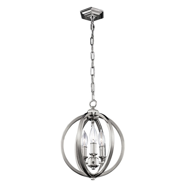 Світильник підвісний металевий 29см (ажурна куля - нікель) для кухні, вітальні, спальні (3хЕ14) Feiss (Corinne)