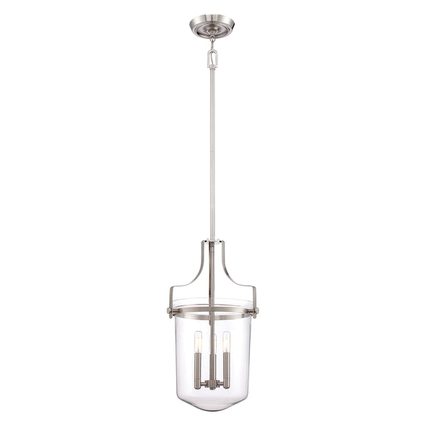 Підвісний світильник Penn glass (матовий нікель) для їдальні / кухні - Quoizel, 33см (свічник 3xE14)