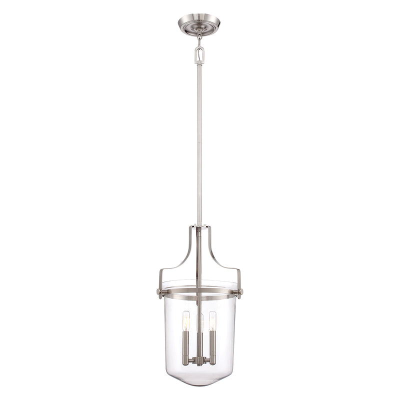 Підвісний світильник Penn glass (матовий нікель) для їдальні / кухні - Quoizel, 33см (свічник 3xE14)